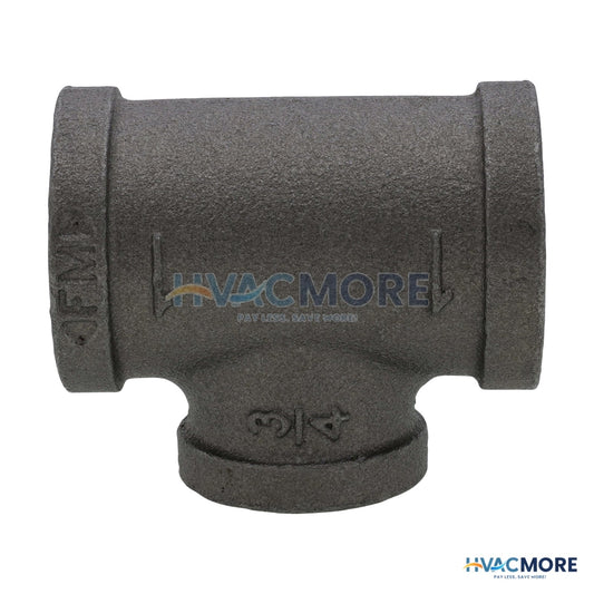 Everflow 1 in. x 1 in. x 3/4 in. Black Malleable Iron Reducing Tee - BMRT1009