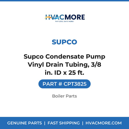 Supco Condensate Pump Vinyl Drain Tubing, 3/8 in. ID x 25 ft. - CPT3825