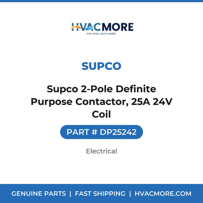 Supco 2-Pole Definite Purpose Contactor, 25A 24V Coil - DP25242