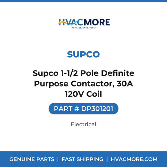 Supco 1-1/2 Pole Definite Purpose Contactor, 30A 120V Coil - DP301201