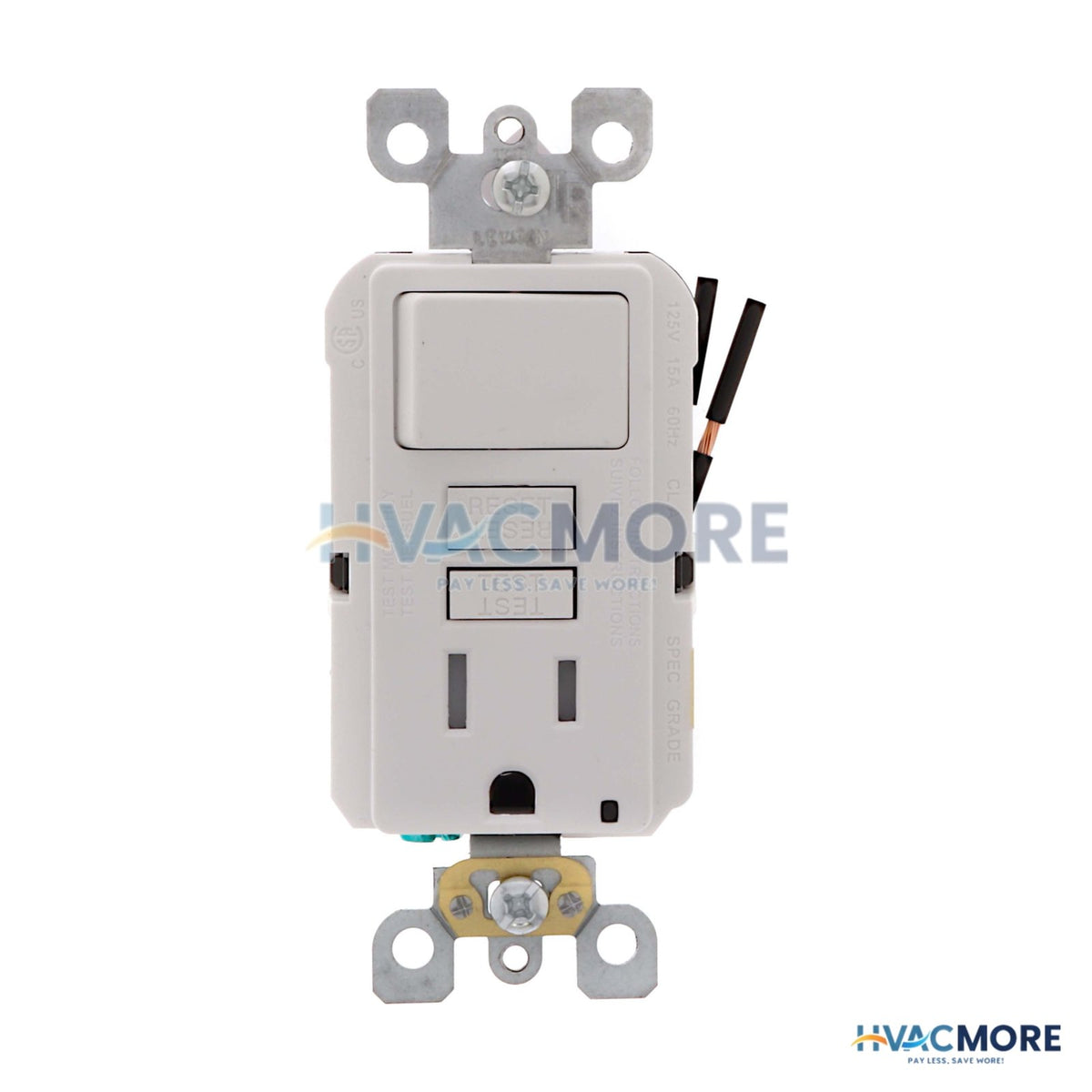 Leviton SmartlockPro Self-Test GFCI Receptacle/Switch Combo, Tamper-Resistant, 15A, White - GFSW1-W