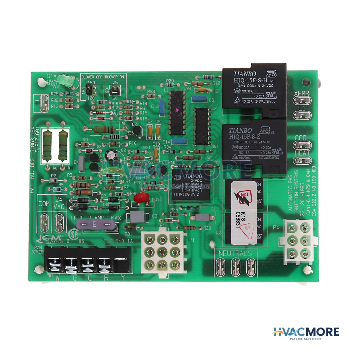 ICM Controls Gas Furnace Control Board, Replaces York/Evcon 7990-319P - ICM2801