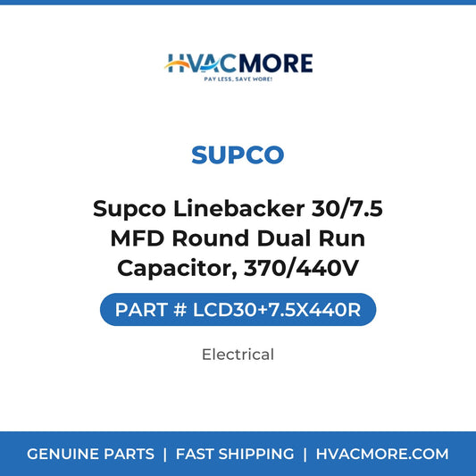 Supco Linebacker 30/7.5 MFD Round Dual Run Capacitor, 370/440V - LCD30+7.5X440R