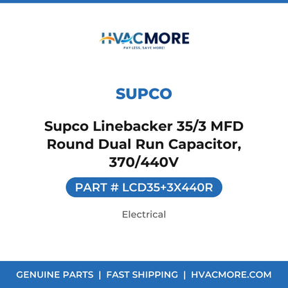 Supco Linebacker 35/3 MFD Round Dual Run Capacitor, 370/440V - LCD35+3X440R