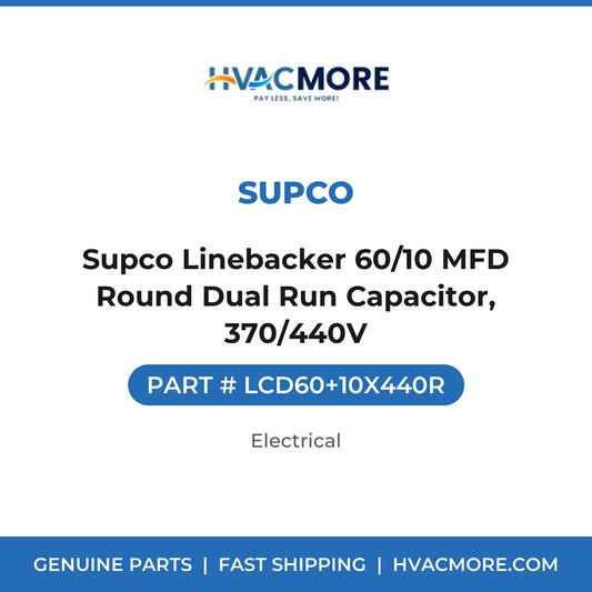 Supco Linebacker 60/10 MFD Round Dual Run Capacitor, 370/440V - LCD60+10X440R