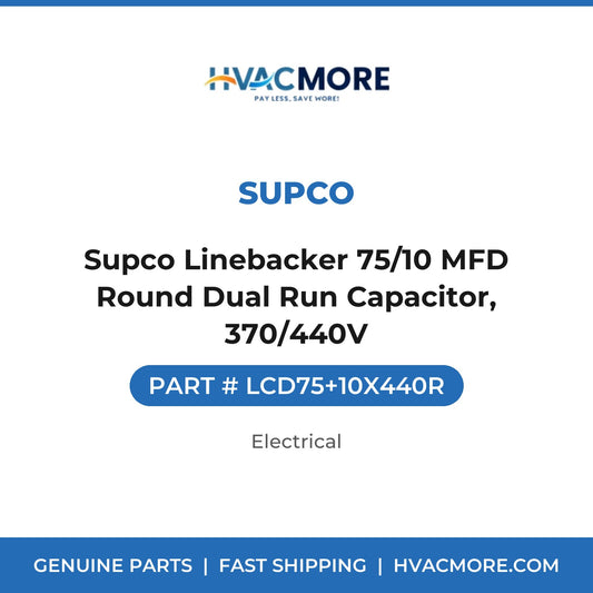 Supco Linebacker 75/10 MFD Round Dual Run Capacitor, 370/440V - LCD75+10X440R