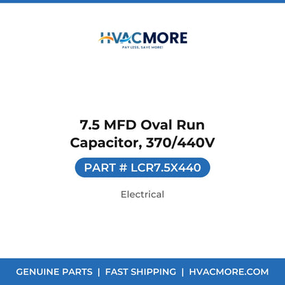 7.5 MFD Oval Run Capacitor, 370/440V - LCR7.5X440