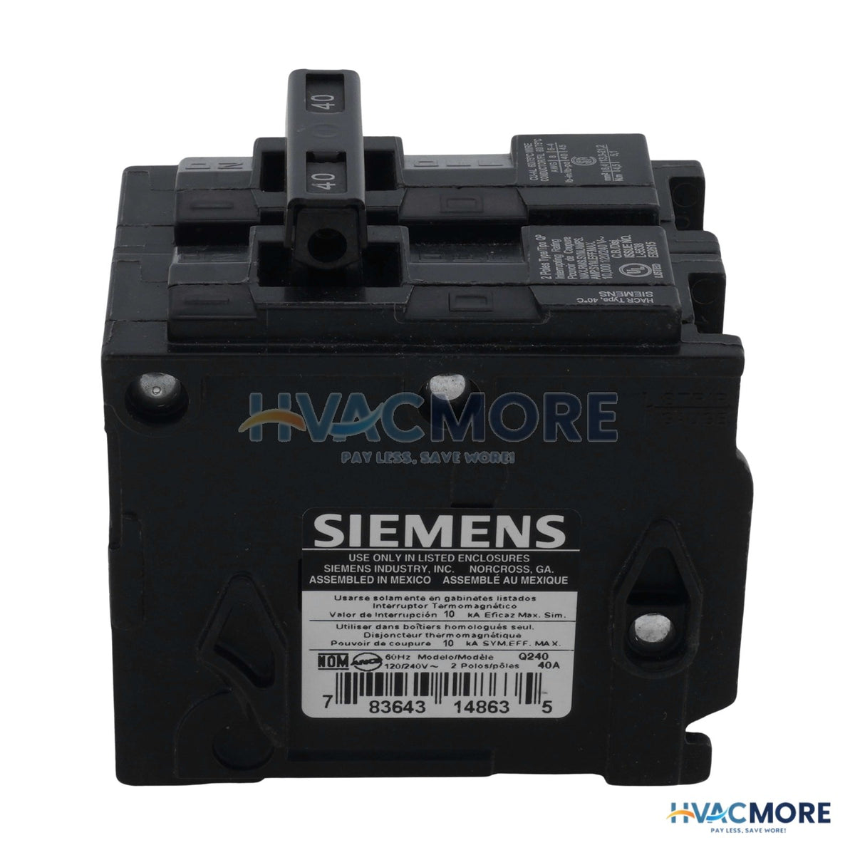 Siemens QP 2-Pole Plug-In Circuit Breaker, 40A 120/240V - Q240