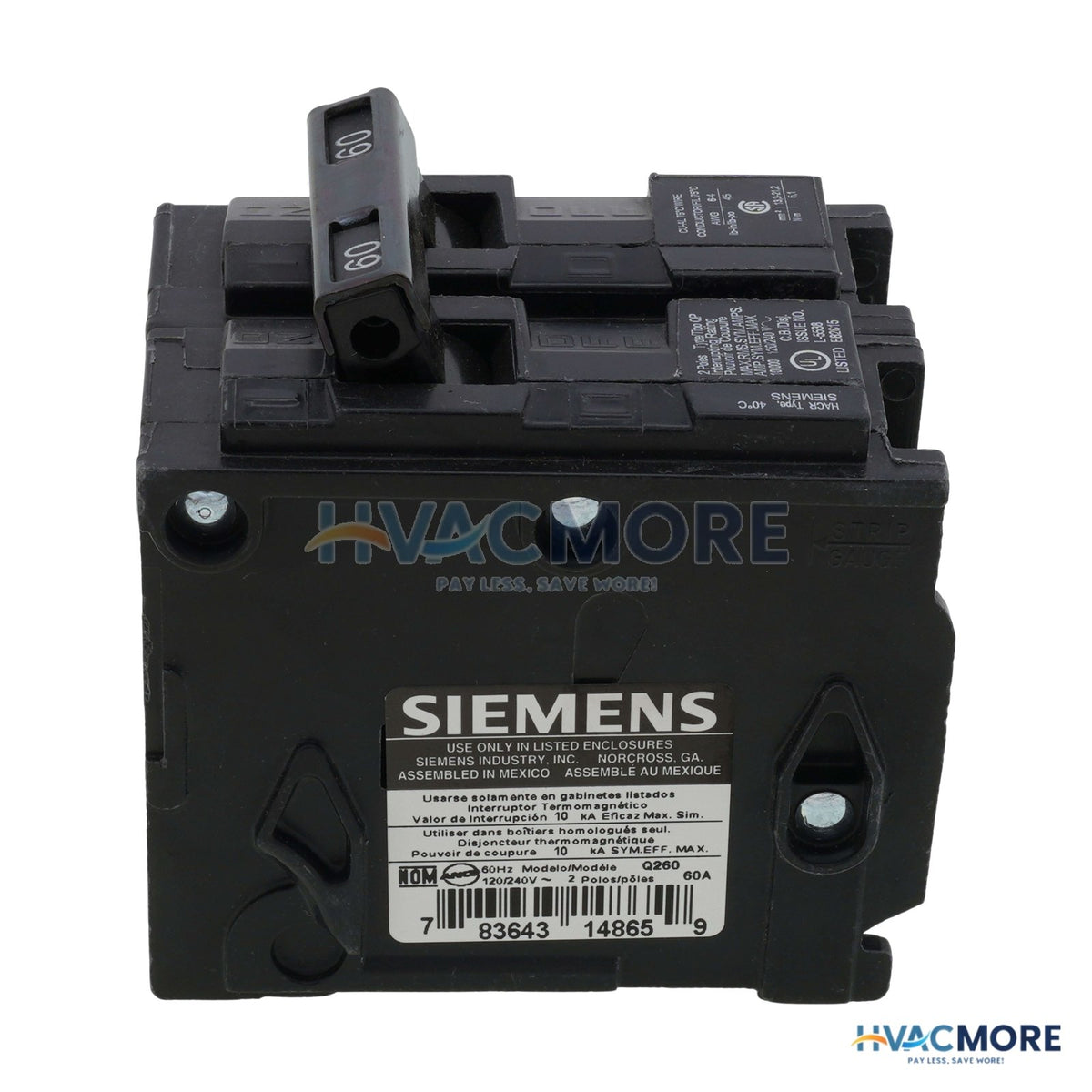 Siemens QP 2-Pole Plug-On Circuit Breaker, 60A 120/240V - Q260