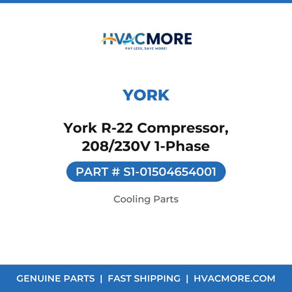 York R-22 Compressor, 208/230V 1-Phase - S1-01504654001