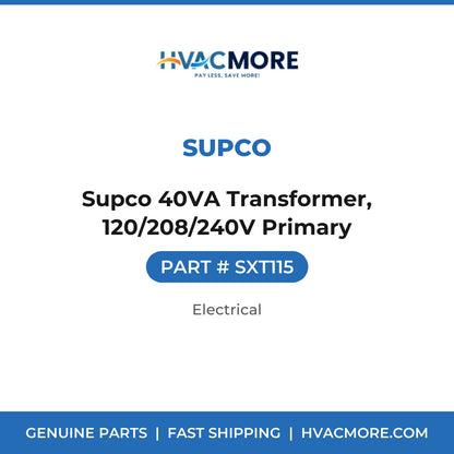 Supco 40VA Transformer, 120/208/240V Primary - SXT115