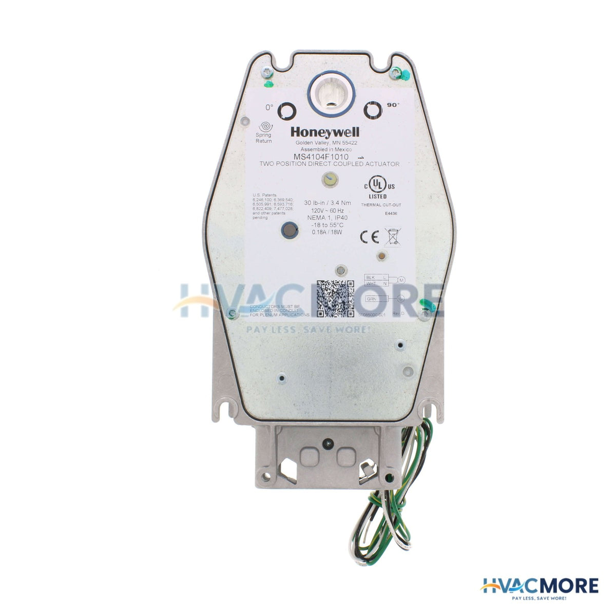 Honeywell Fast Acting, Two-Position Spring Return Actuator (CW & CCW, 120V, 30 lb-in) MS4104F1010
