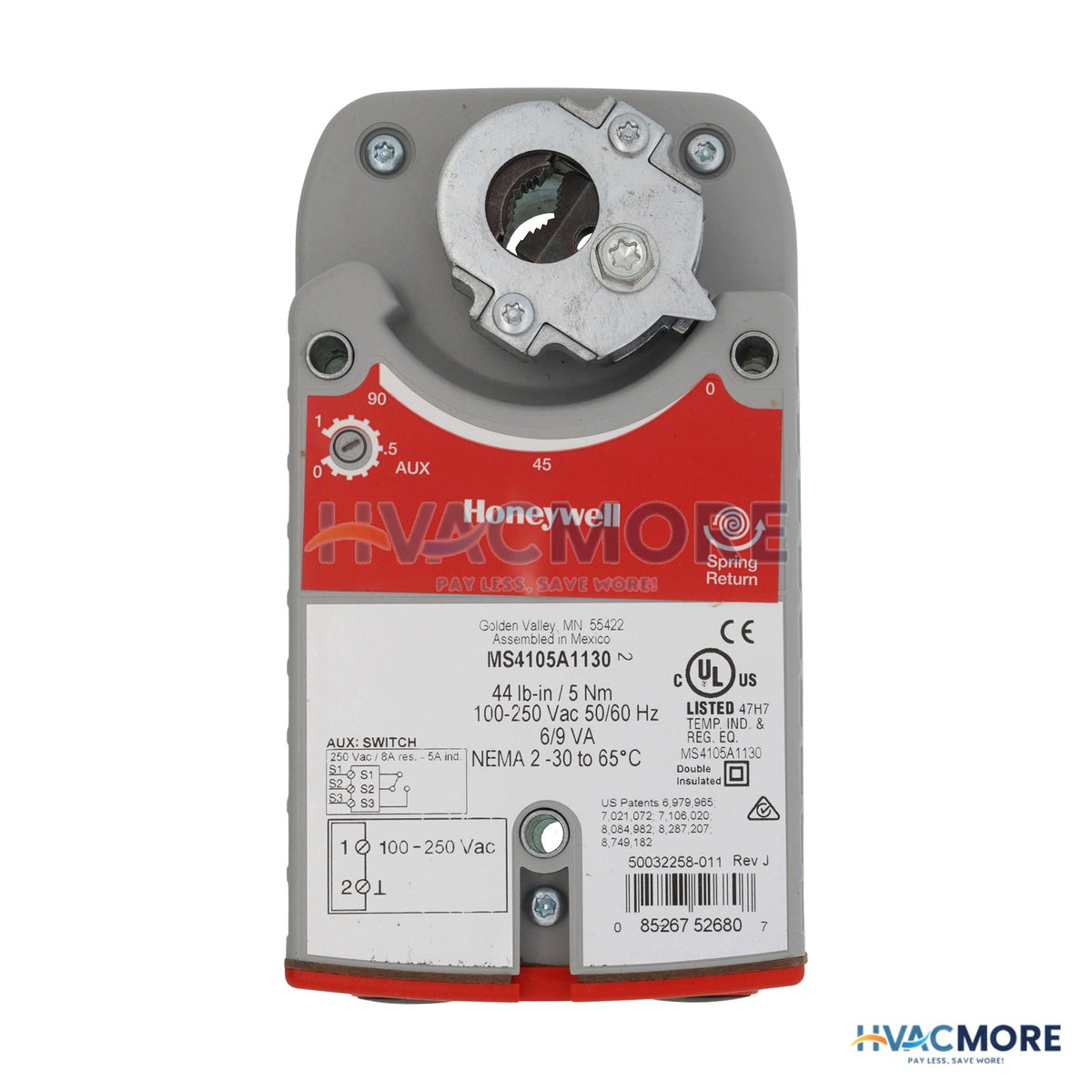 Honeywell On/Off or SPST Spring Return 44 lb-in 5 Nm Direct Coupled Actuator MS4105A1130
