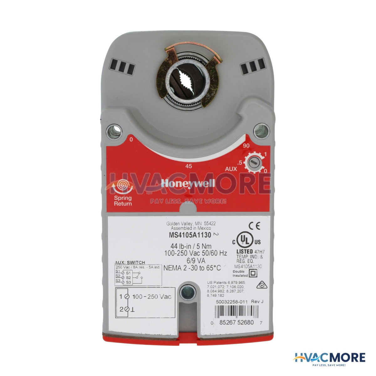 Honeywell On/Off or SPST Spring Return 44 lb-in 5 Nm Direct Coupled Actuator MS4105A1130