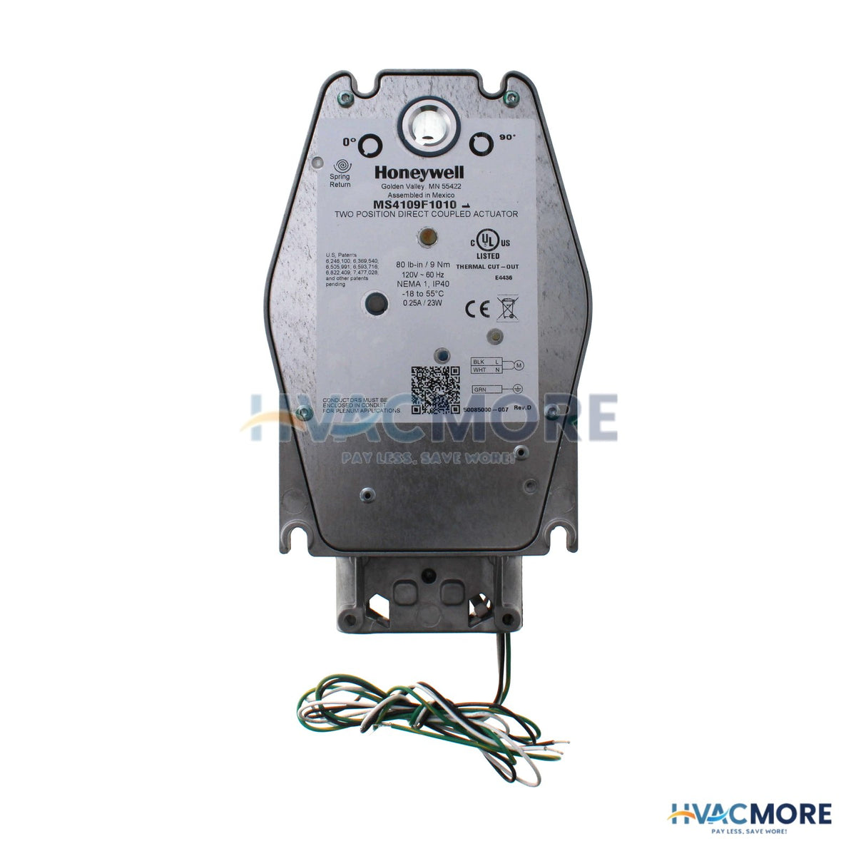 Honeywell Fast Acting, Two-Position Spring Return Actuator (CW & CCW, 120V, 80 lb-in) MS4109F1010