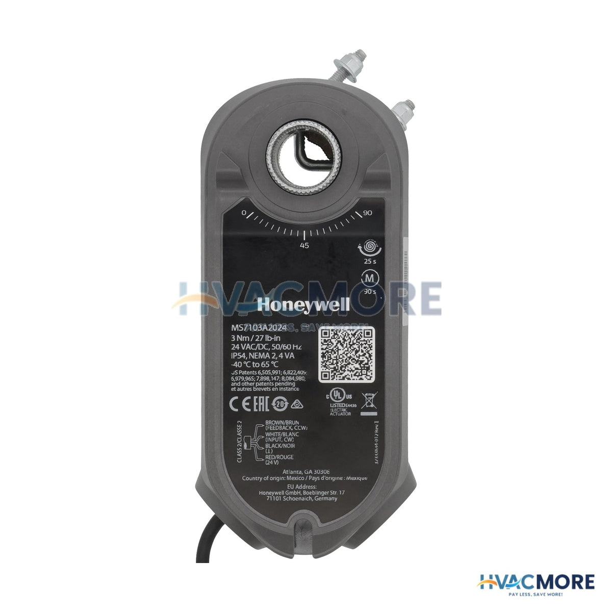 Honeywell 3Nm Spring Return Direct Coupled Mod. Actuator, Feedback & U Bolt Shaft Adapter (27LB-IN) MS7103A2024