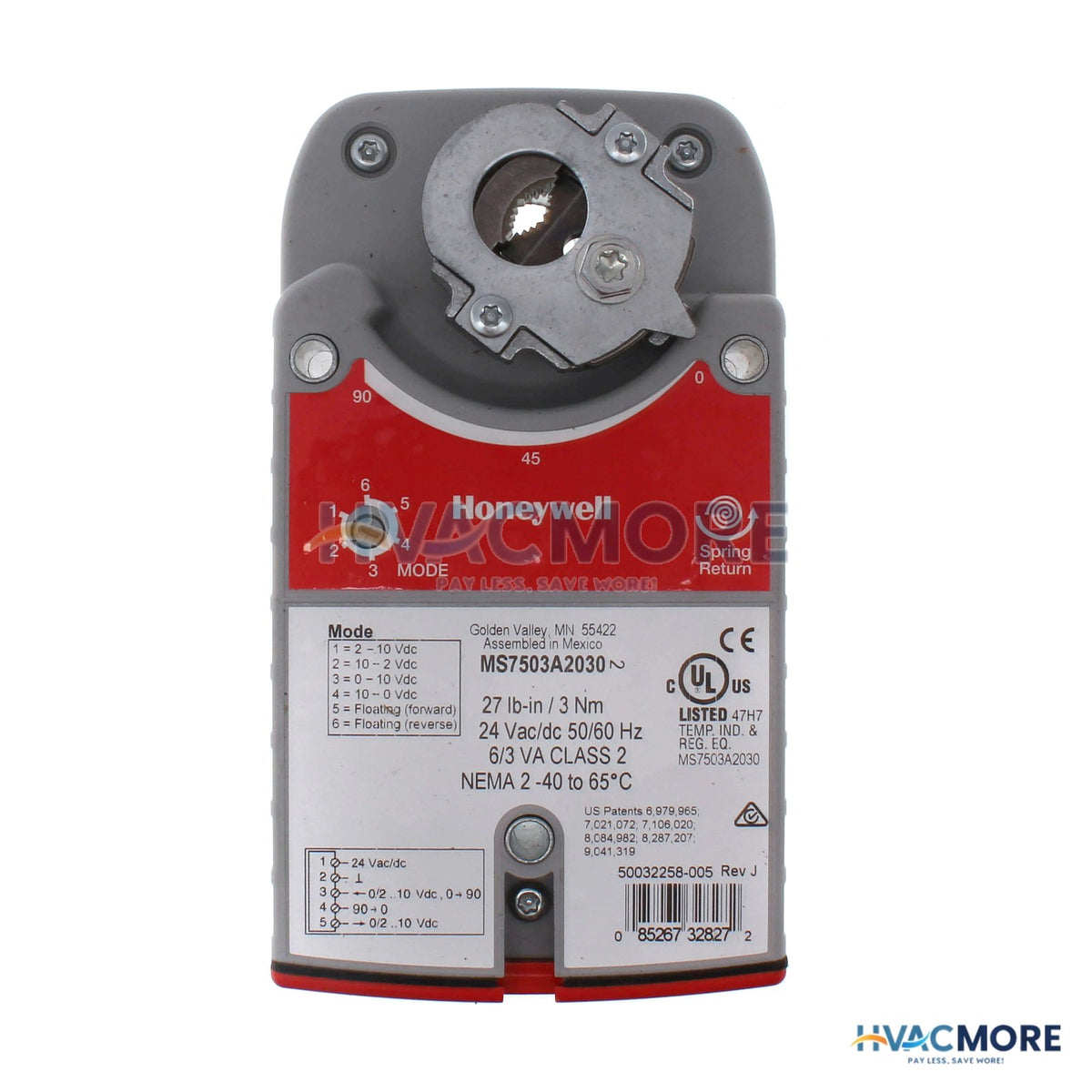 Honeywell Floating (0)2-10 VDC Spring Return 27 lb-in. 3 Nm Direct Coupled Actuator MS7503A2030