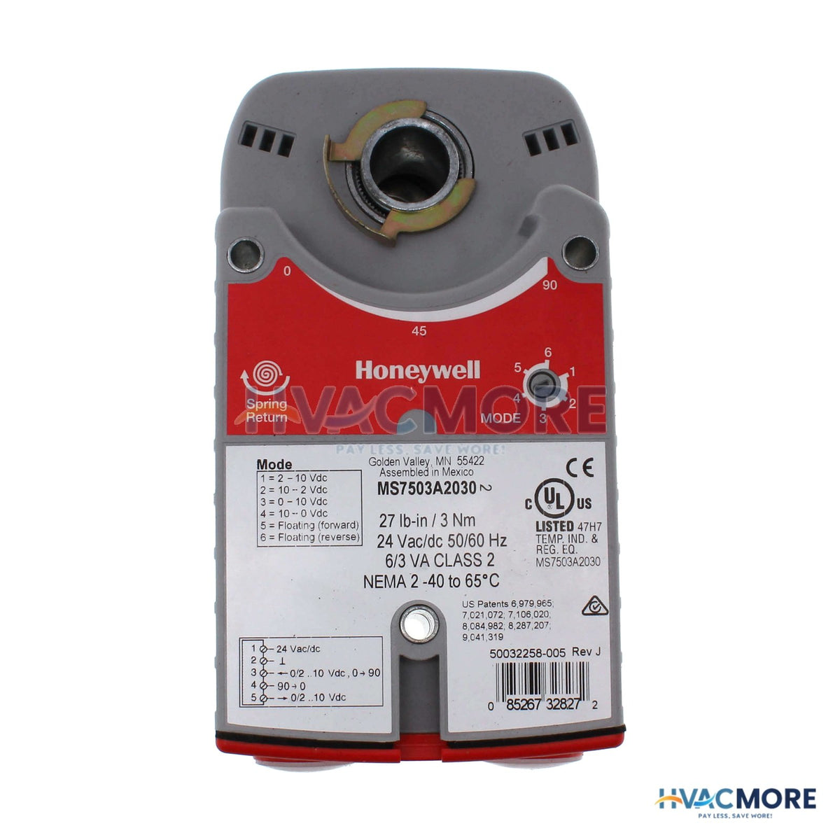 Honeywell Floating (0)2-10 VDC Spring Return 27 lb-in. 3 Nm Direct Coupled Actuator MS7503A2030