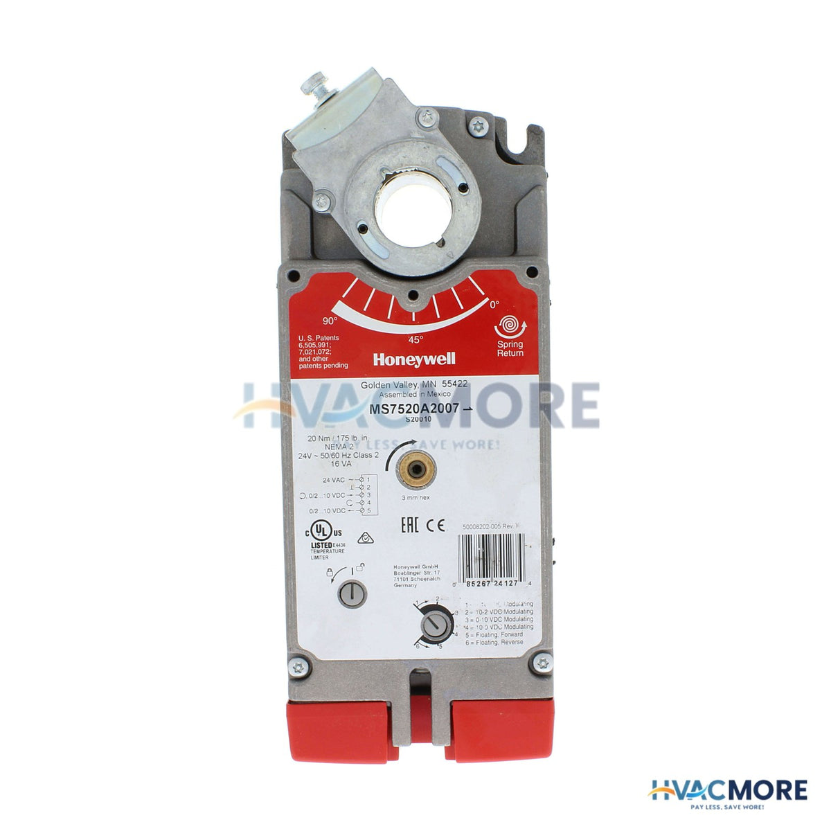 Honeywell Floating 0-10V Damper Actuator W/ Spring Return for HVAC (175 lb-in) MS7520A2007