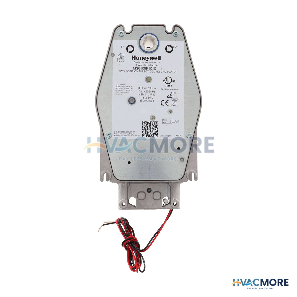Honeywell Fast Acting, Two-Position Spring Return Actuator (CW & CCW, 24V, 80 lb-in) MS8109F1010