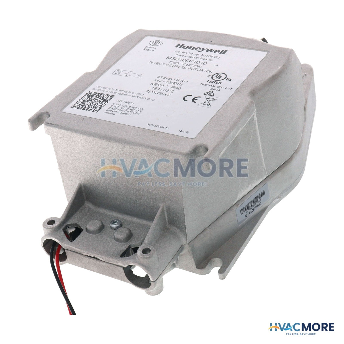 Honeywell Fast Acting, Two-Position Spring Return Actuator (CW & CCW, 24V, 80 lb-in) MS8109F1010