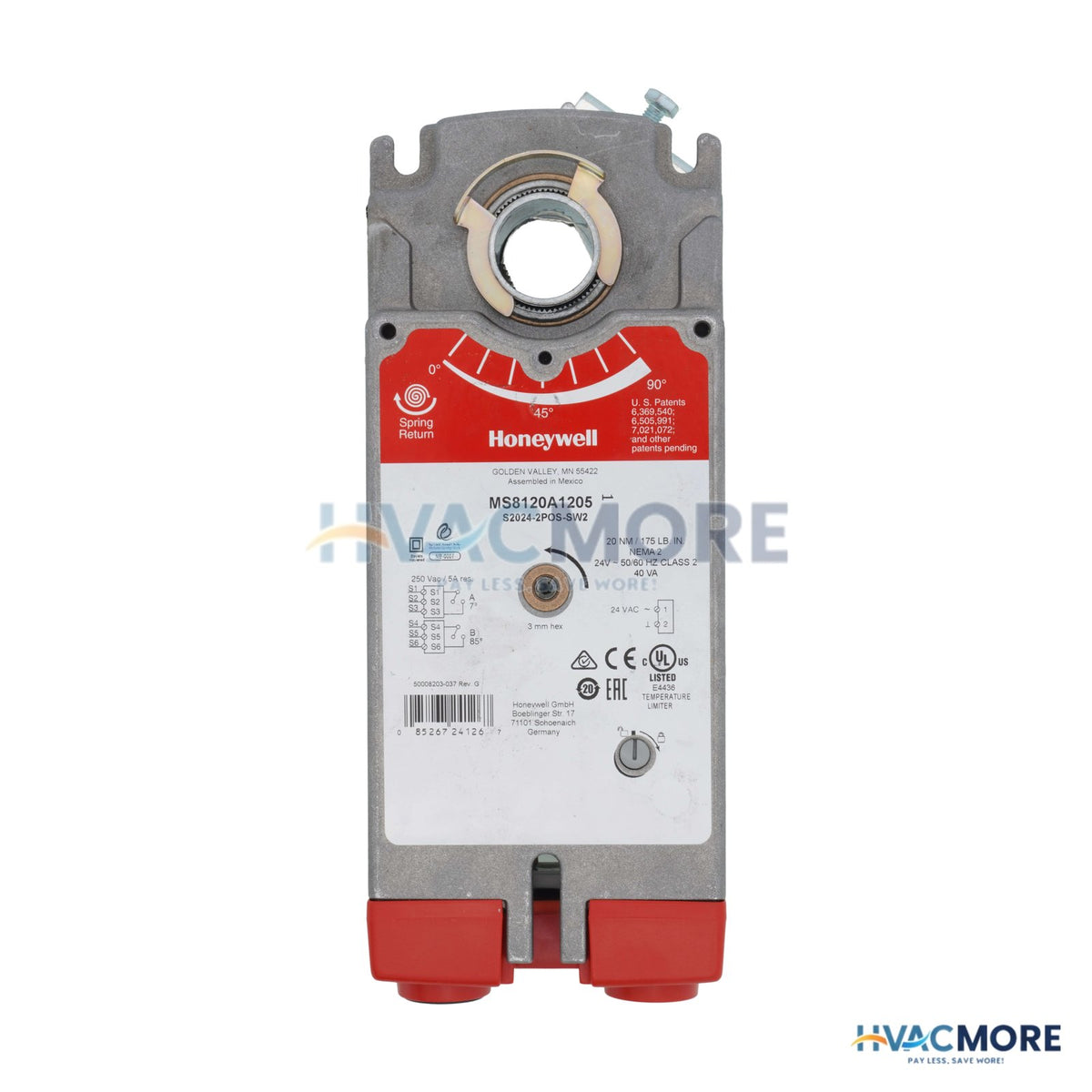 Honeywell On/Off Damper Actuator W/ SR & aux. switches 24V (175 lb-in) MS8120A1205
