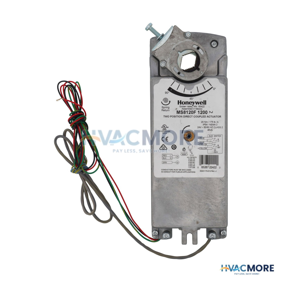 Honeywell 24 VAC Damper Actuator W/ SR & Aux. Switches MS8120F1200
