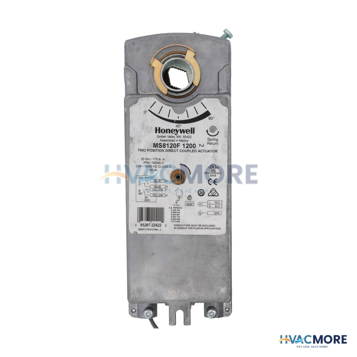 Honeywell 24 VAC Damper Actuator W/ SR & Aux. Switches MS8120F1200