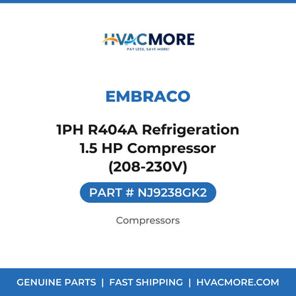 Embraco 1PH R404A Refrigeration 1.5 HP Compressor (208-230V) NJ9238GK2