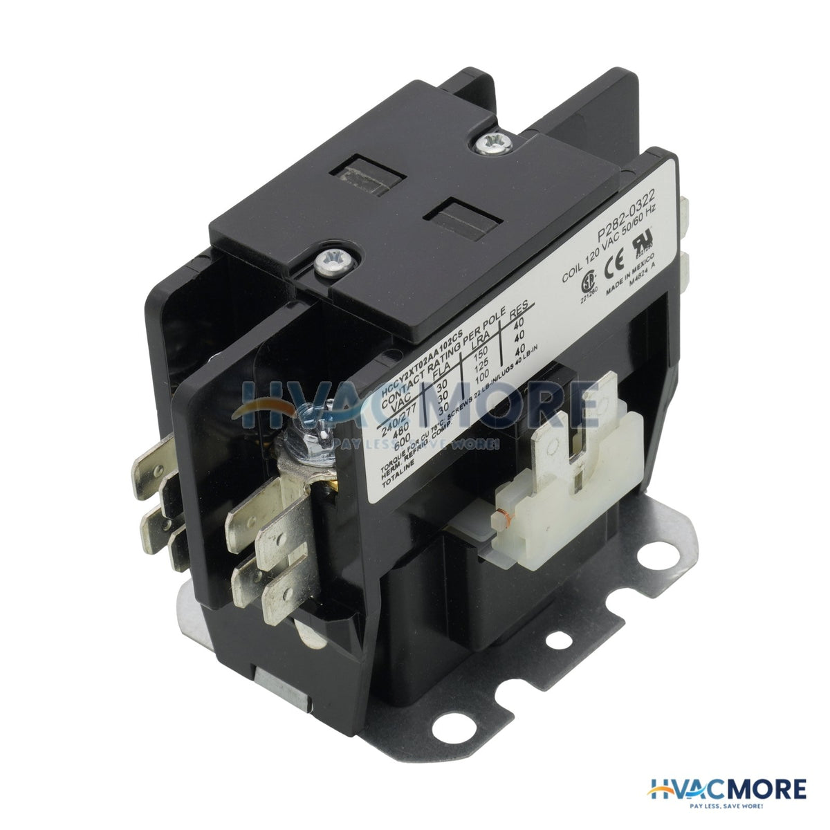 Carrier 3 Pole Contactor, 110V 30 Amp W/ Screw Terminals P282-0322