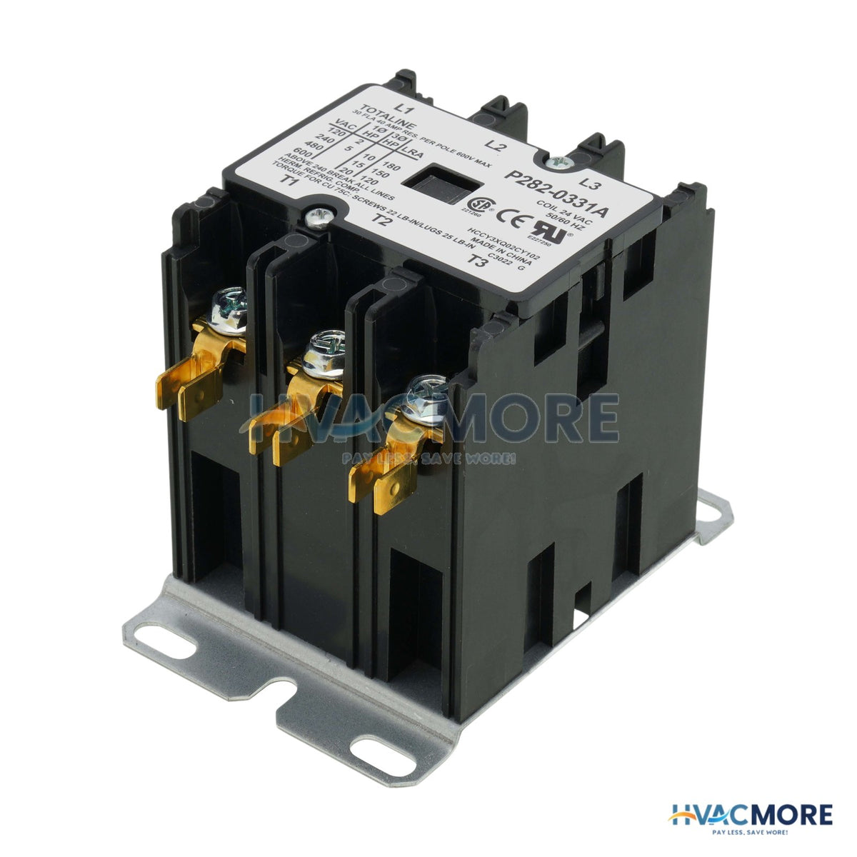 Carrier 3 Pole Contactor, 24V 30 Amp W/ Screw Terminals P282-0331A