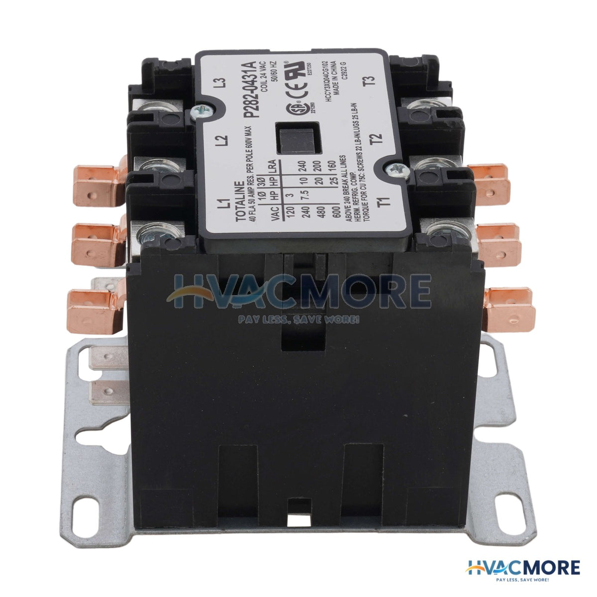 Carrier 3 Pole Contactor, 24V 40 Amp P282-0431A