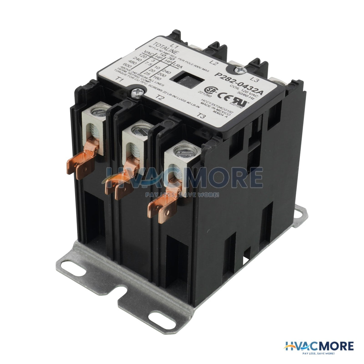 Carrier 3 Pole Contactor, 120V 40 Amp P282-0432A