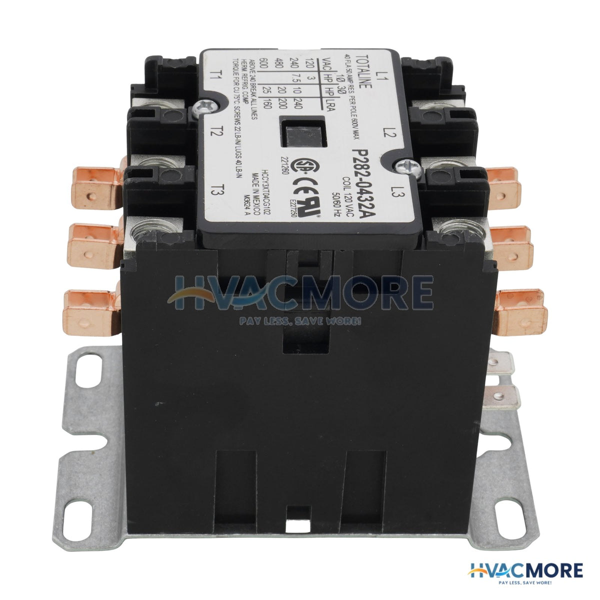 Carrier 3 Pole Contactor, 120V 40 Amp P282-0432A