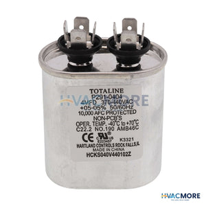 Carrier 440V Single Oval Run Capacitor, 4 MFD P291-0404