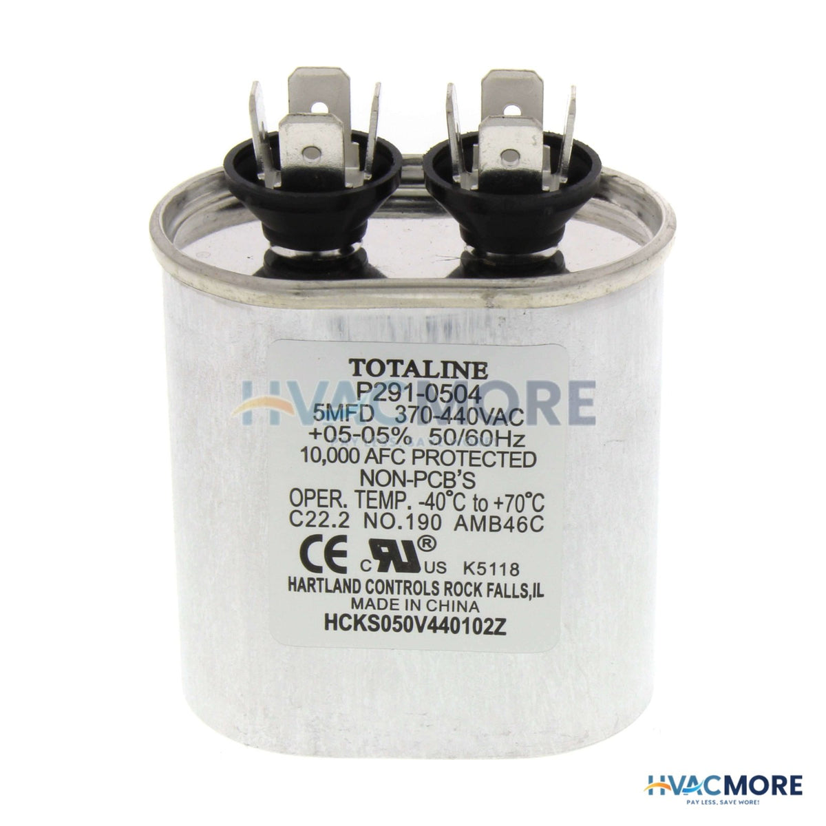 Carrier 370/440V Oval Run Capacitor, 5 MFD P291-0504