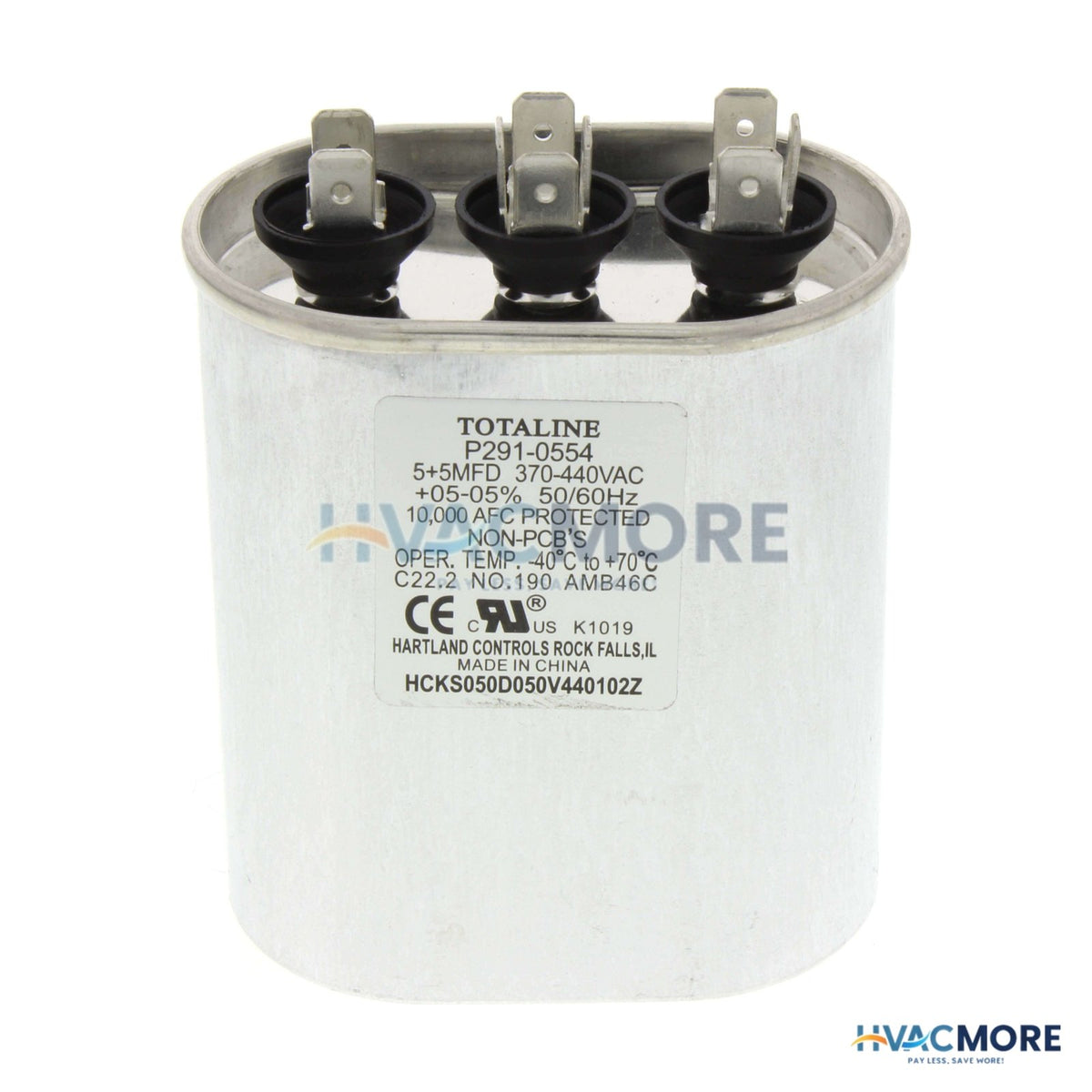 Carrier 5/5 MFD 440V Dual Oval Capacitor P291-0554