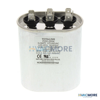 Carrier 5/5 MFD 440V Dual Oval Capacitor P291-0554