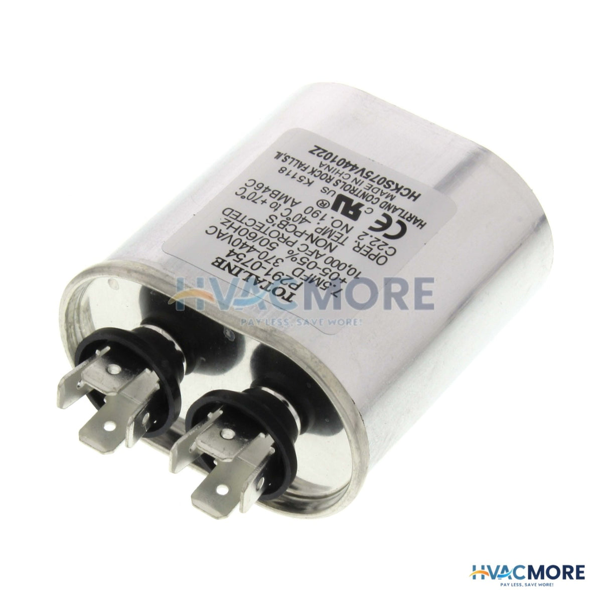 Carrier 440V Single Oval Run Capacitor, 7.5 MFD P291-0754