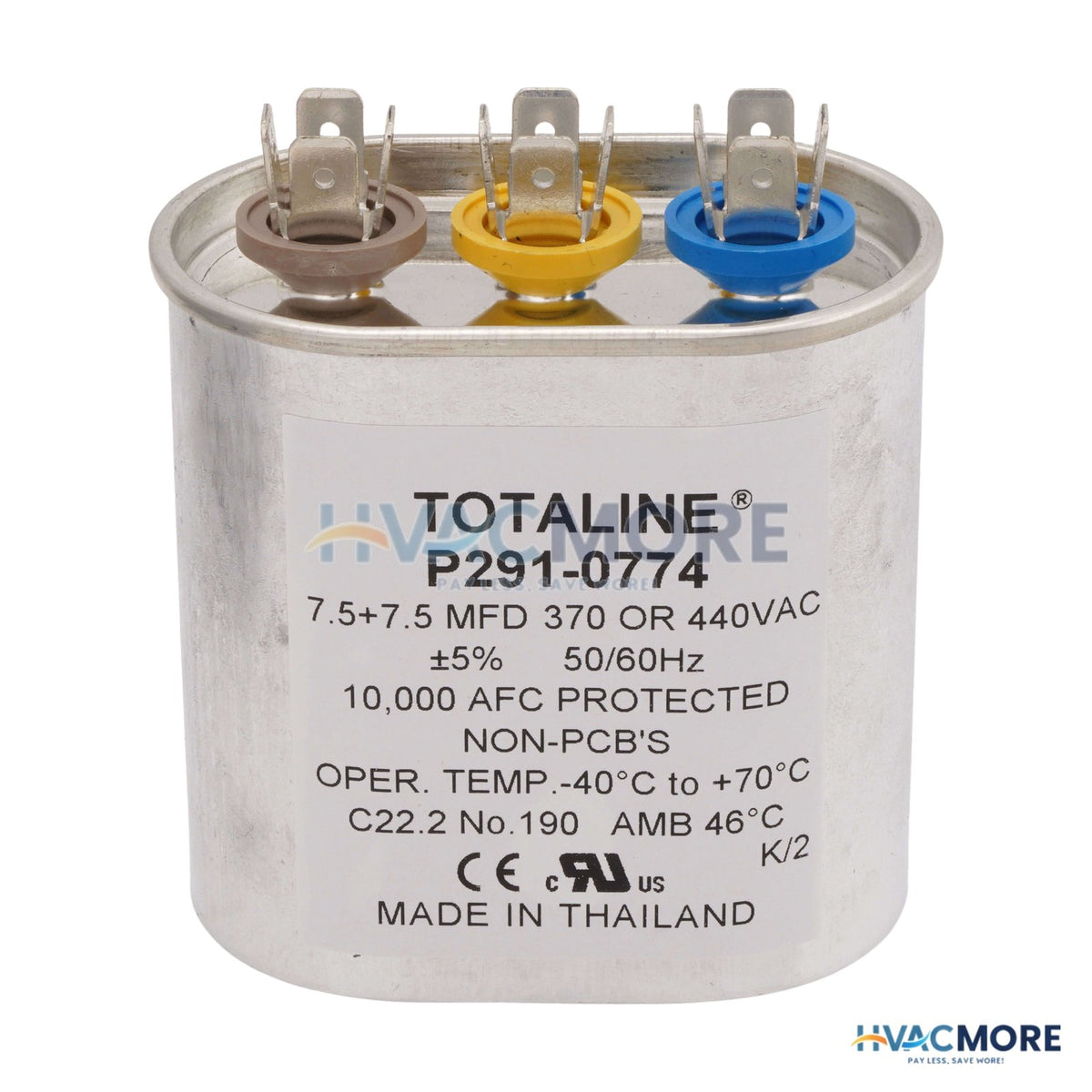 Carrier 7.5/7.5MFD 440V Oval Capacitor P291-0774