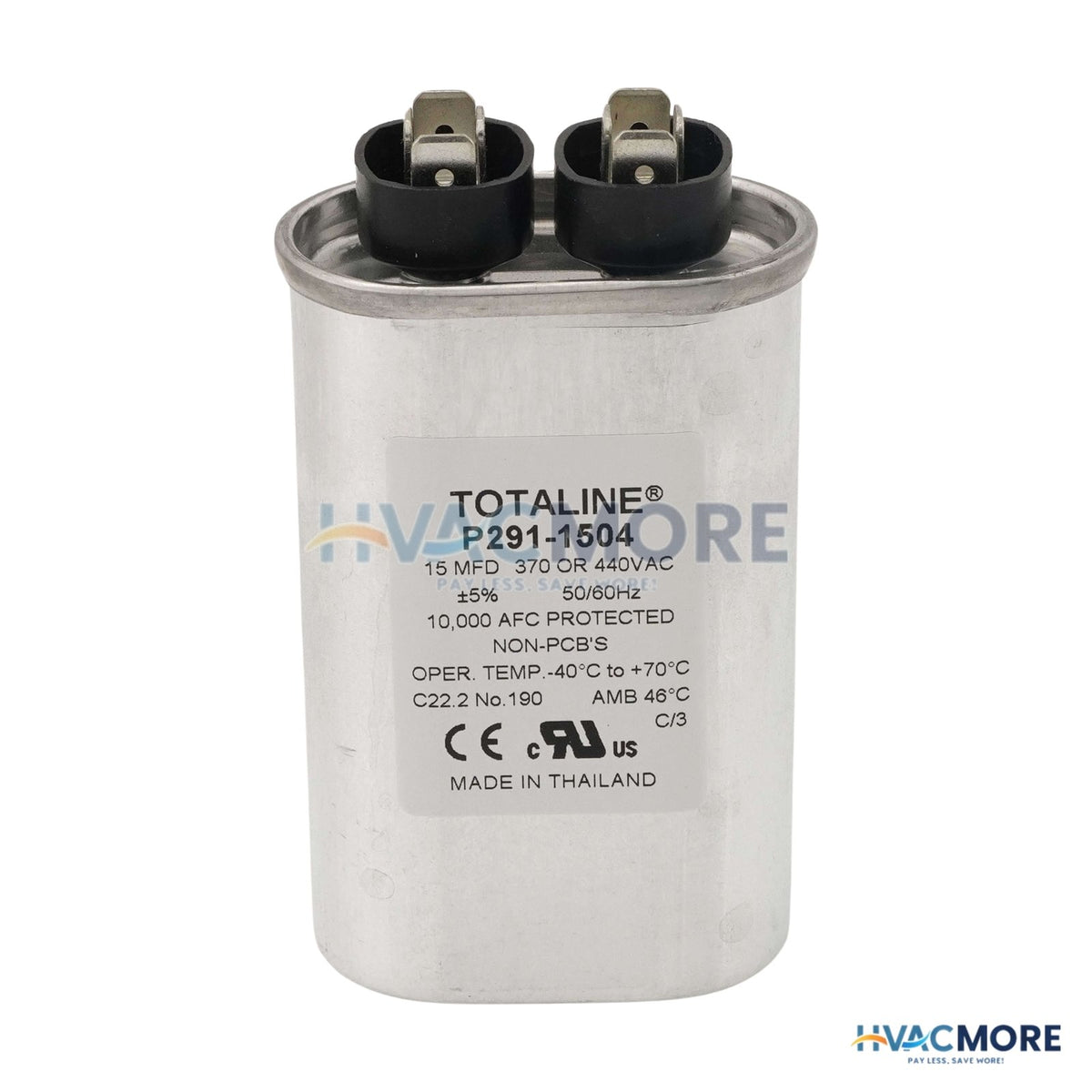Carrier 440V Single Oval Run Capacitor, 15 MFD P291-1504