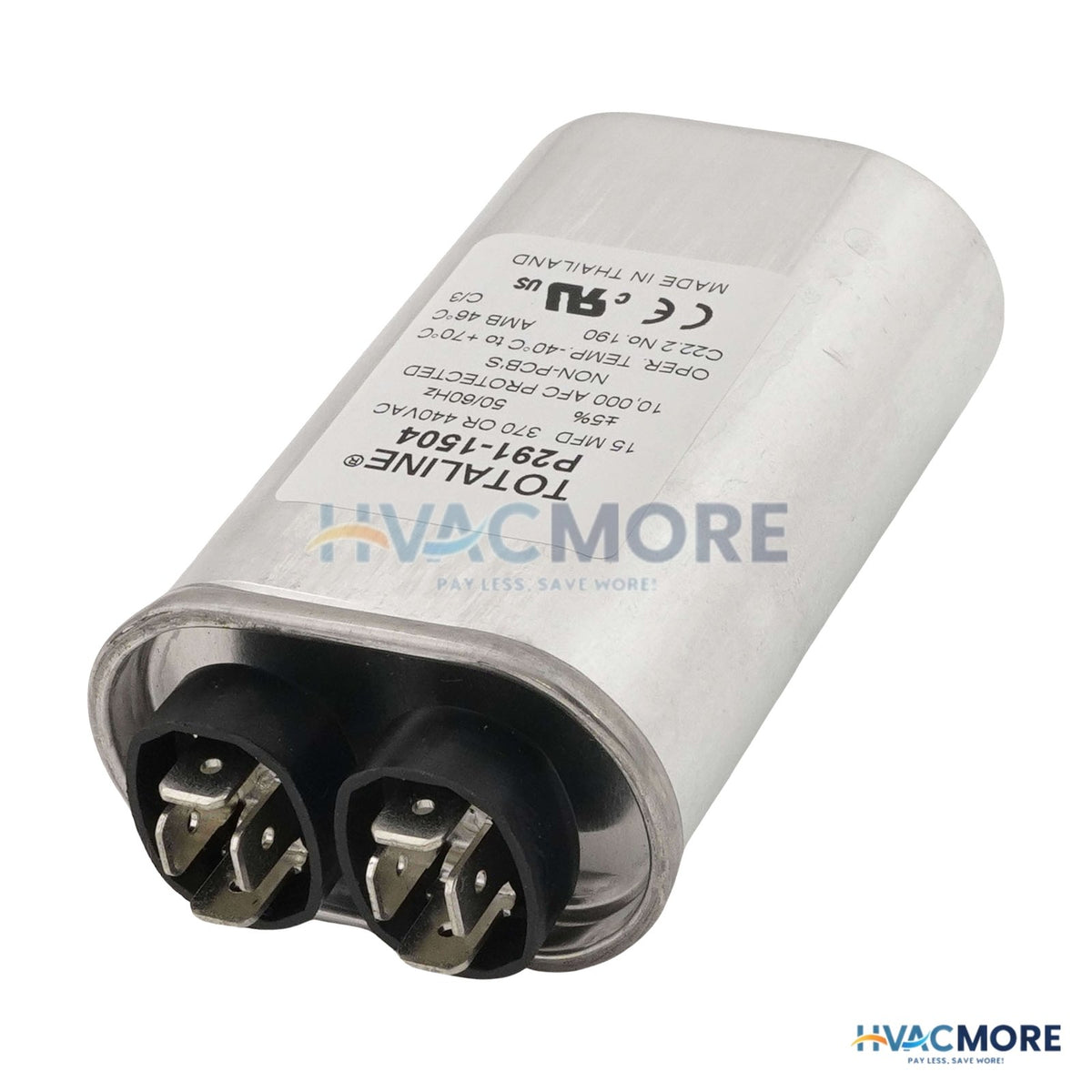 Carrier 440V Single Oval Run Capacitor, 15 MFD P291-1504