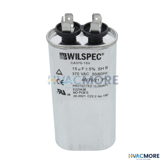 AAON 15 MFD 370V Oval run capacitor P5130B