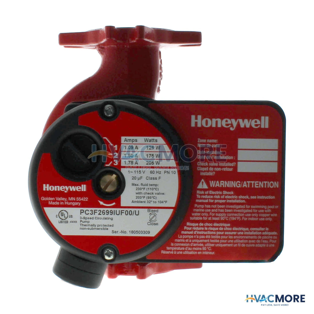 Resideo AquaPUMP Hydronic 3-SPEED Circulator Pump, 34 GPM PC3F2699IUF00