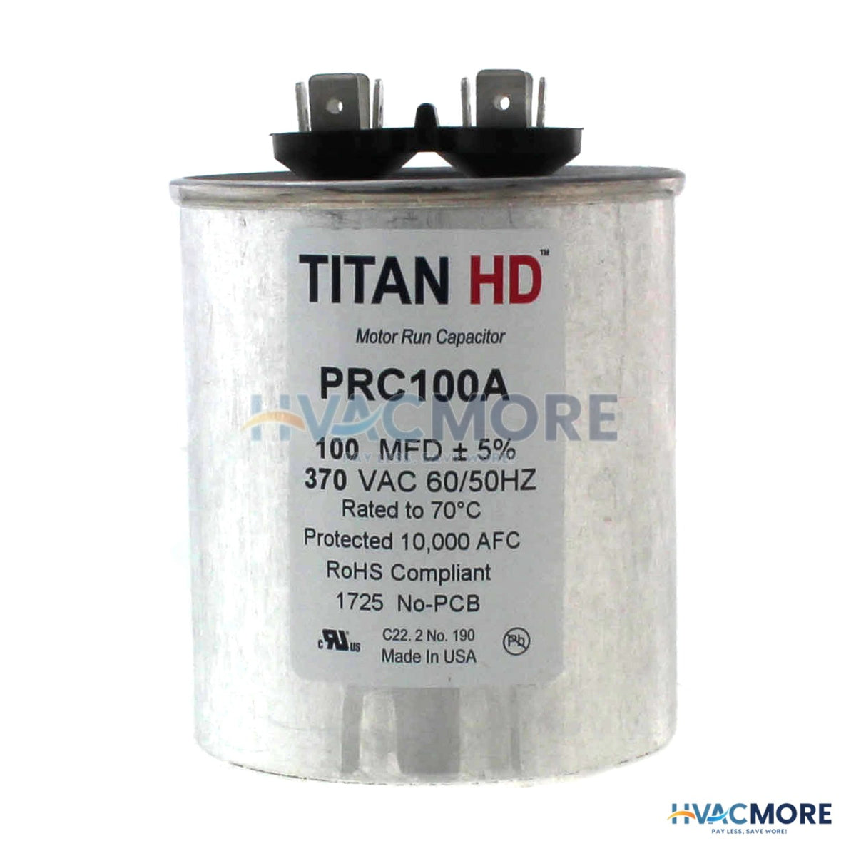 Titan HD 100 MFD Round Motor<br>Run Capacitor (370V) PRC100A