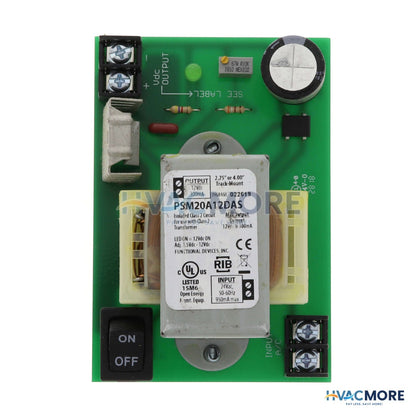 Functional Devices 4" & 2.75" Track Mount DC Power Supply, 24 VAC-1.5 VDC-12 VDC PSM20A12DAS