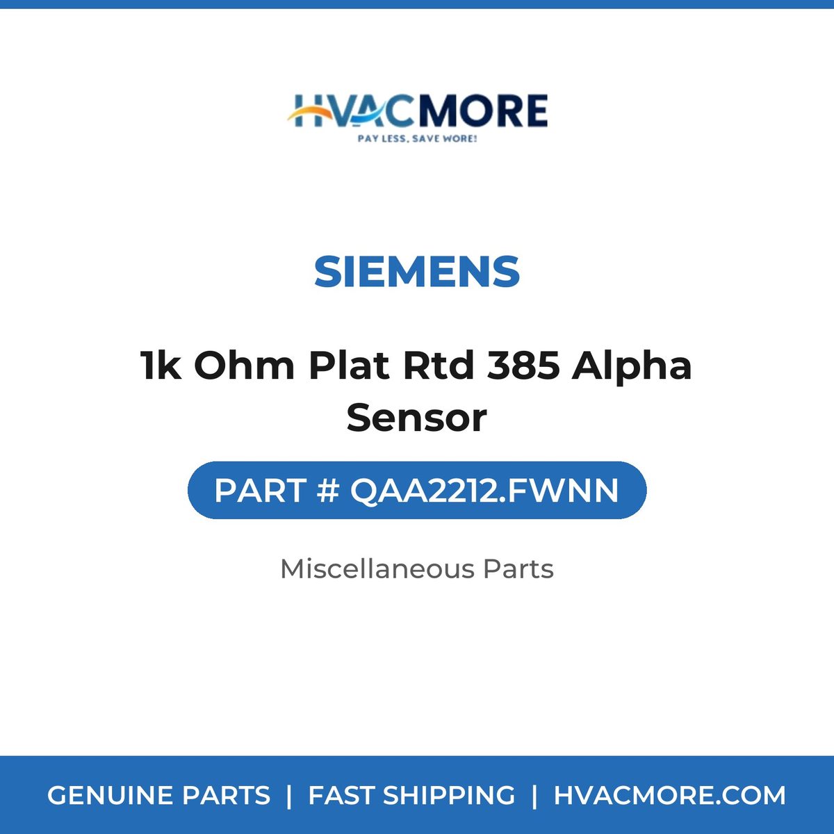 Siemens 1k Ohm Plat Rtd 385 Alpha Sensor QAA2212.FWNN
