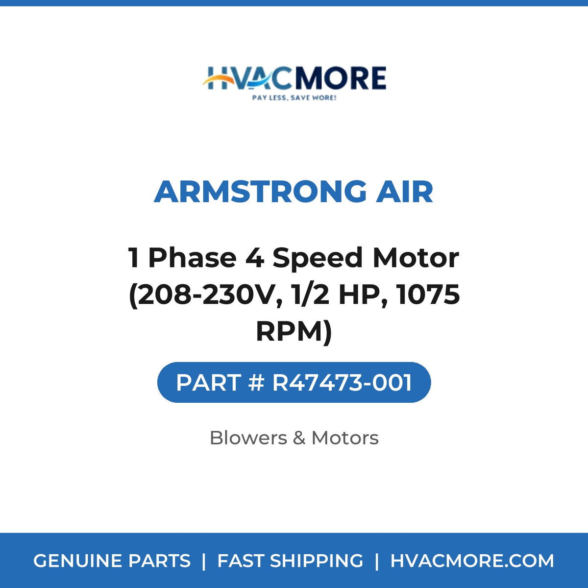 Armstrong Air 1 Phase 4 Speed Motor (208-230V, 1/2 HP, 1075 RPM) R47473-001