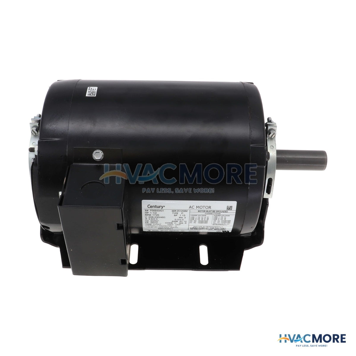 Century 6-1/2" 3-PHASE ODP Resilient Motor (208-230/460V, 1725 RPM, 1 HP) RB3154AV1