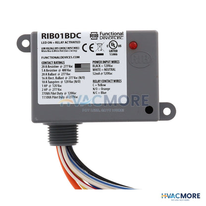 Functional Devices Enclosed Dry Contact Input Relay - 20 Amp SPDT, Class 2 (120 VAC) RIB01BDC